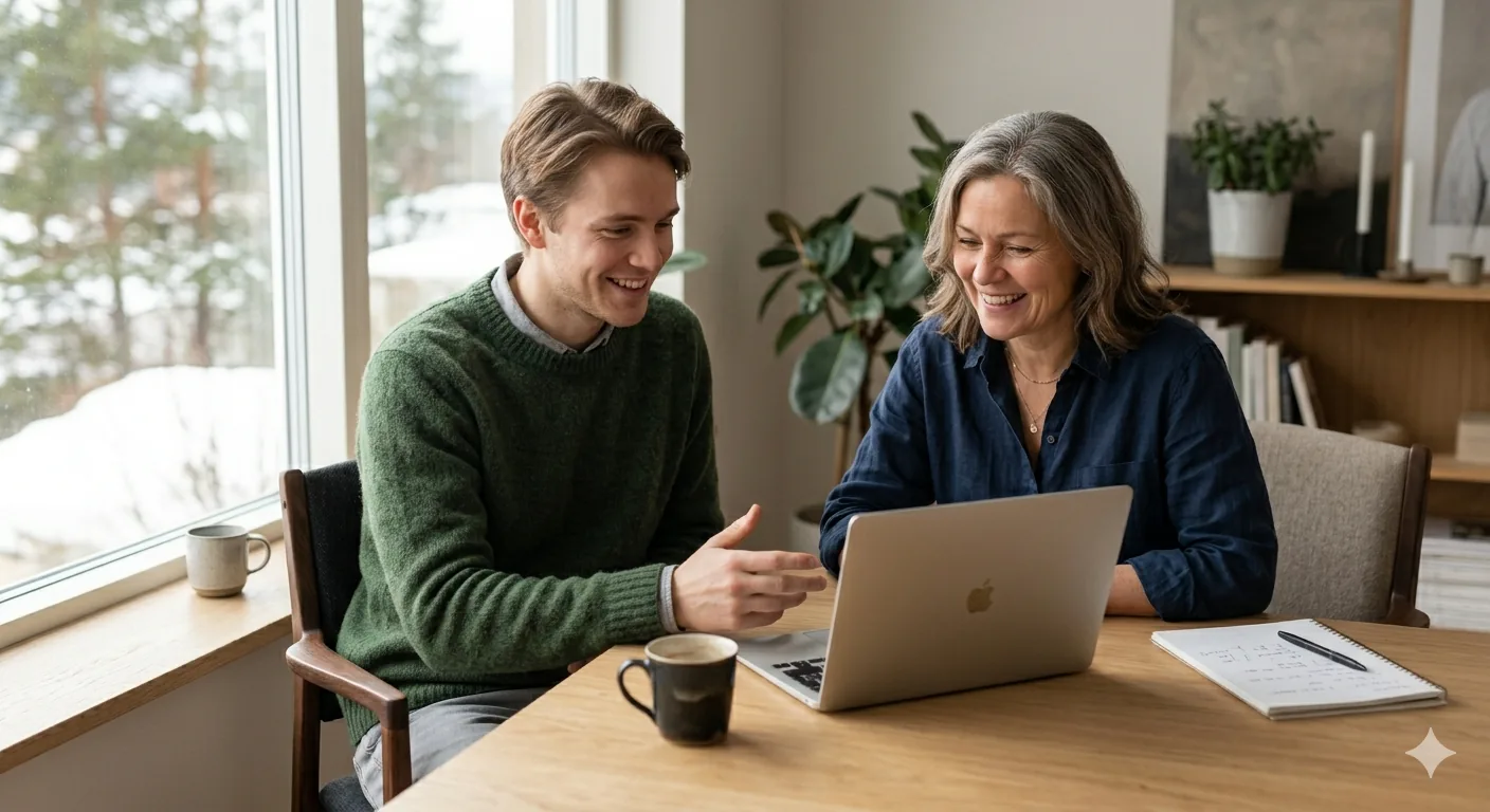 Norsk webdesigner i tett samarbeid med en bedriftseier — personlig kundeservice