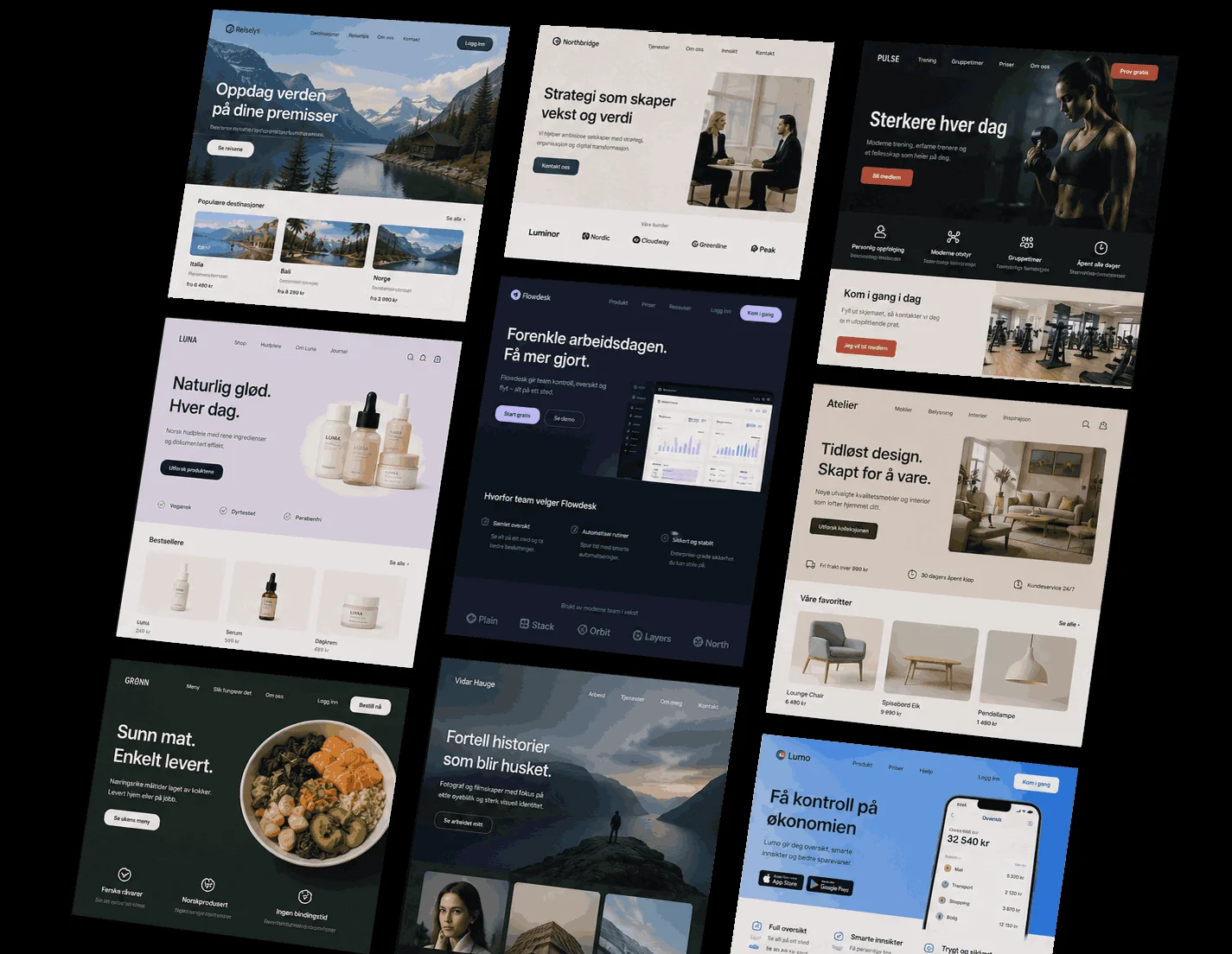 Eksempler på skreddersydde nettsider laget av Norprog for norske bedrifter