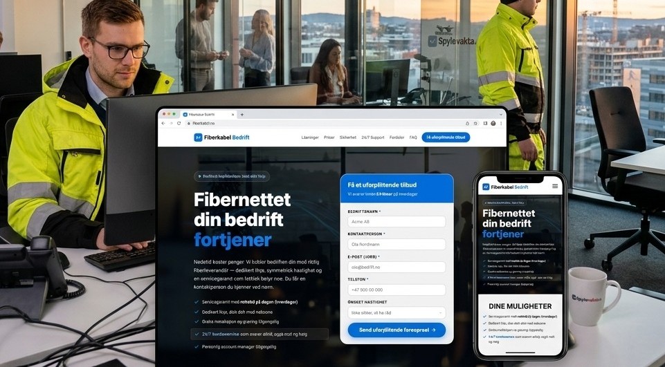 Fiberkabel Bedrift — skreddersydd nettside for telekom-tjenester