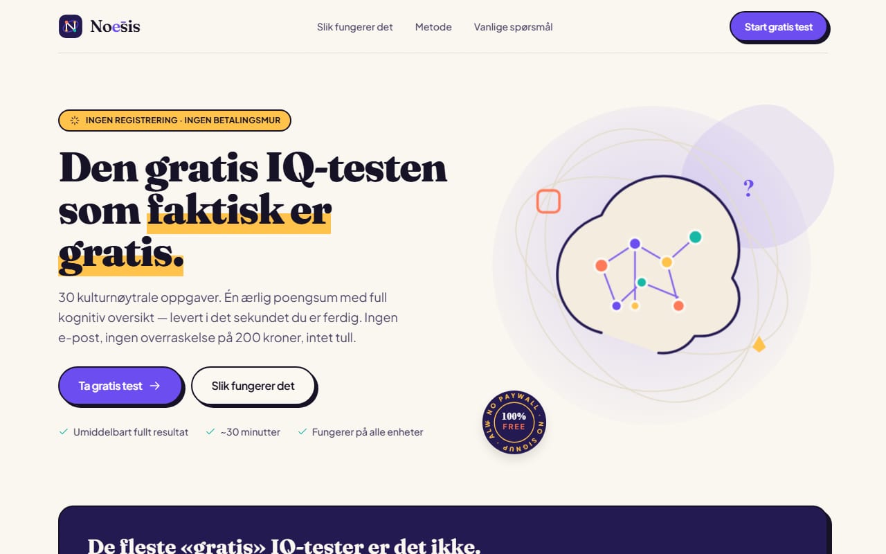 Noesis — gratis kulturnøytral IQ-test med full kognitiv analyse