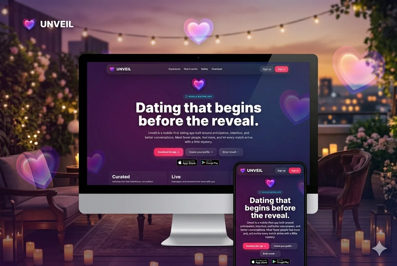 Unveil dating-app nettside — kunde av Norprog